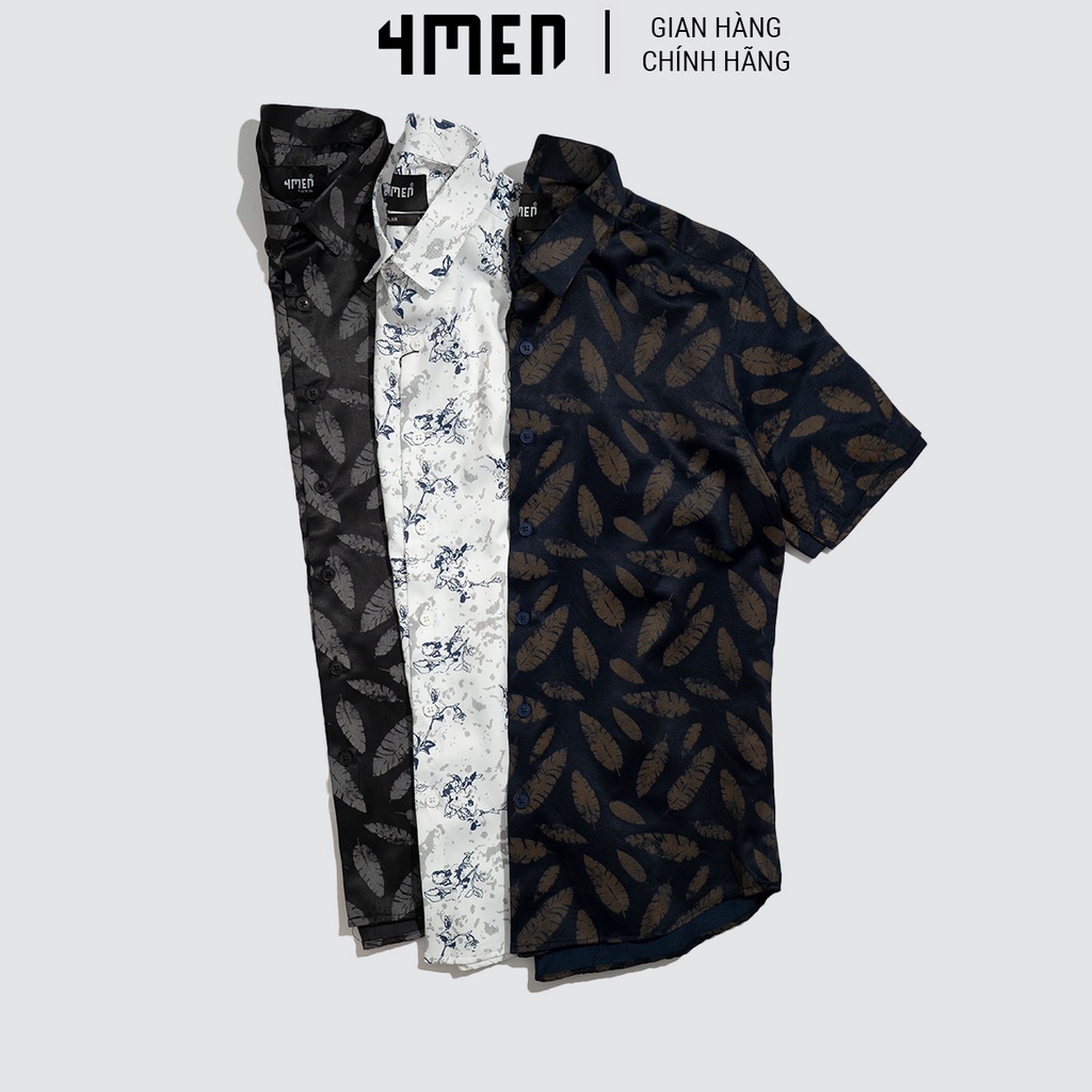 Áo sơ mi nam họa tiết ngắn tay 4MEN SM062 in lá đẹp sang chảnh | BigBuy360 - bigbuy360.vn