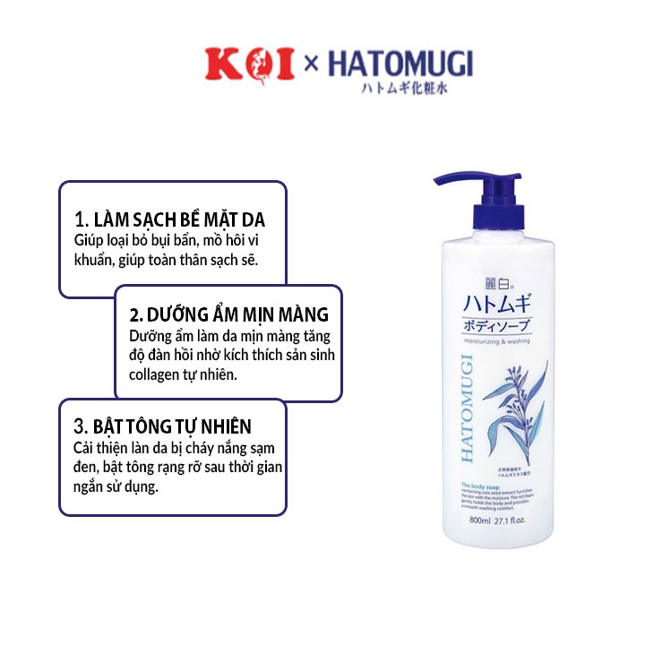 Sữa tắm sáng da Reihaku Hatomugi Moisturizing &amp; Washing The Body Soap 800ml