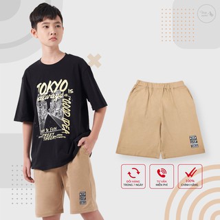 Quần Short Đùi Thun Bé Trai Size Đại, Quần đùi Trẻ Em In Logo Chất Cotton 12-15 Tuổi