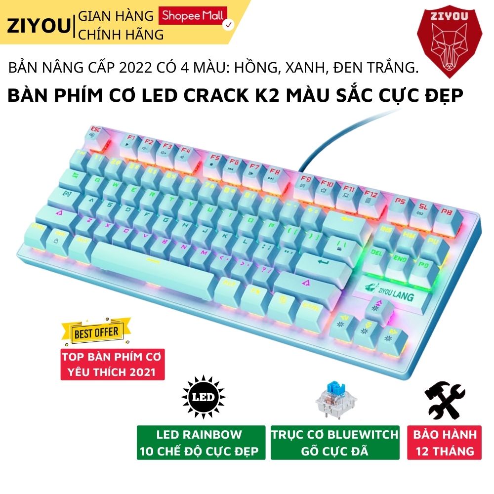 Bàn Phím Cơ Chuyên Game ZIYOU PRO K2 LED RGB 7 Màu 10 Chế Độ Cực Đẹp, Chuẩn Cơ Gõ Cực Đã, Dùng Cho Máy Tính, Laptop, PC