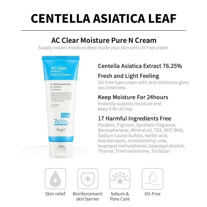 Kem dưỡng ẩm cho da dầu mụn The Plant Base AC Clear Moisture Pure N Cream