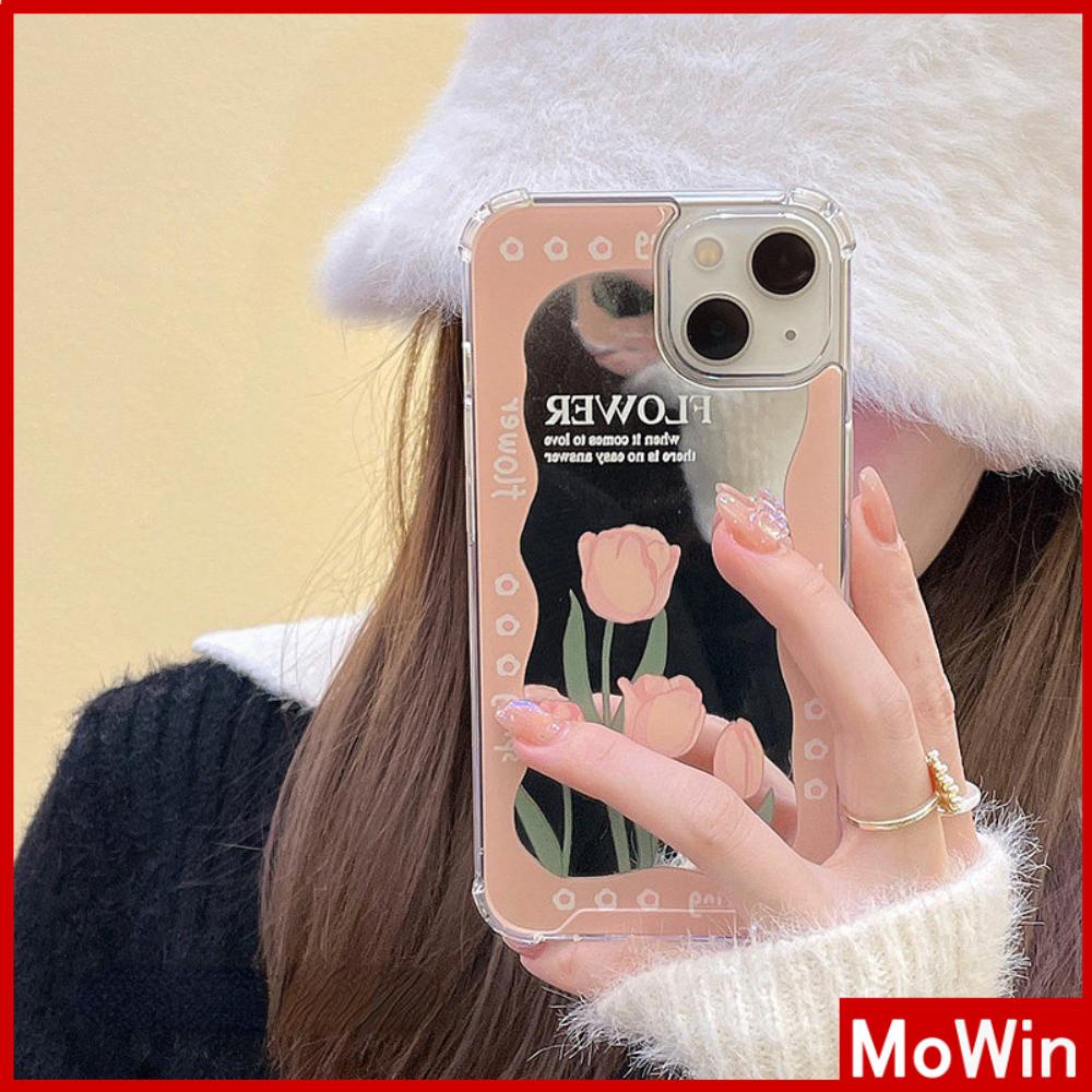 Ốp điện thoại túi khí gương phản quang acrylic in Tulip hồng thích hợp cho iPhone 11 13 Pro Max 12 Pro Max 7 Plus xr