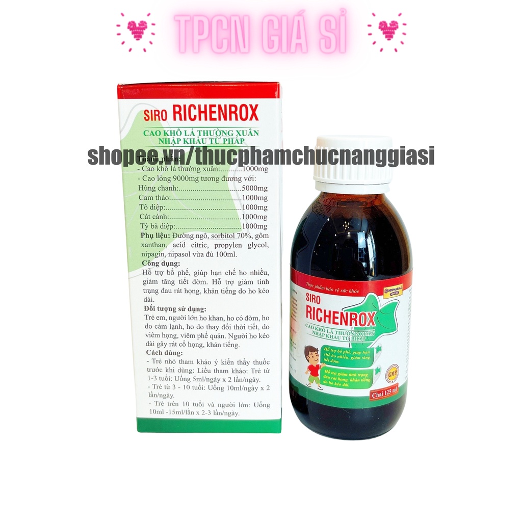 Siro giảm ho RICHENROX giúp bổ phế, giảm ho, tiêu đờm - Chai 125ml
