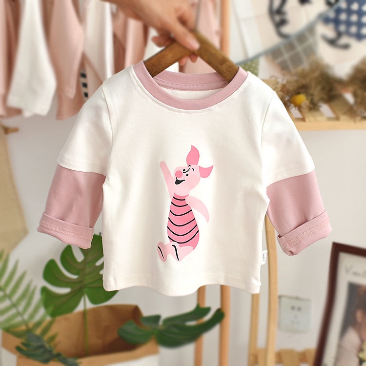 Áo Thun Tay Dài Chất Liệu Cotton Mỏng In Họa Tiết Hoạt Hình Thời Trang Xuân Thu Cho Bé Gái