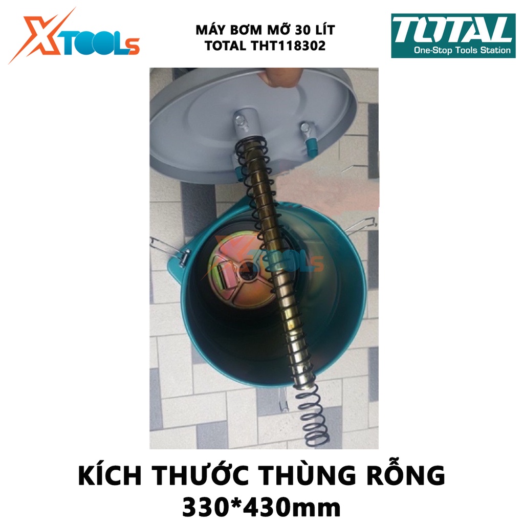 Máy bơm mỡ khí nén TOTAL THT118302 Máy bơm dầu mỡ dung tích 30L thùng rỗng: 330*430mm Áp suất 400 bar làm sạch động cơ