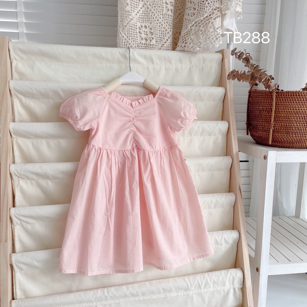 VAY60 - Váy bé gái, Váy thô tay bồng nhún ngực cho bé gái từ 8-18kg