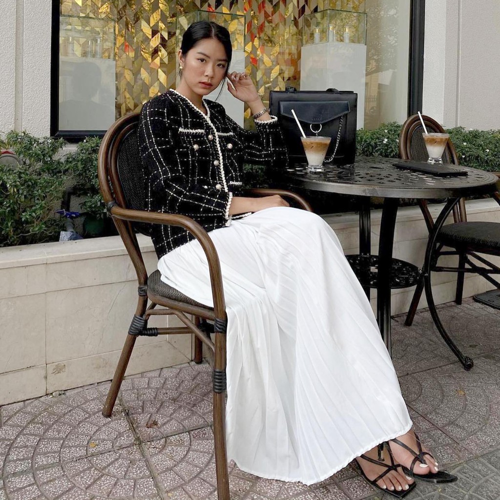 Áo Blazer Dạ Tweed Border Linen Jacket | HQ2158 | Lana Official