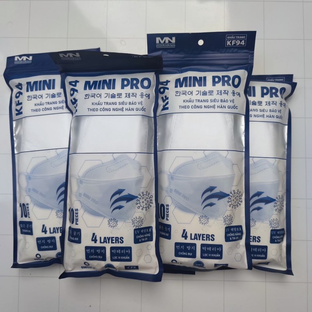 Khẩu trang kf94 Hàn Quốc MINIPRO, gói 10 chiếc, quai đeo mềm mại, không xù - Soleil care