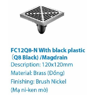 Phễu thoát sàn chống nước trào ngược do triều cường, thủy triều, ngăn mùi hôi 120x120mm (Mạ Niken mờ) - Model F12Q8-N