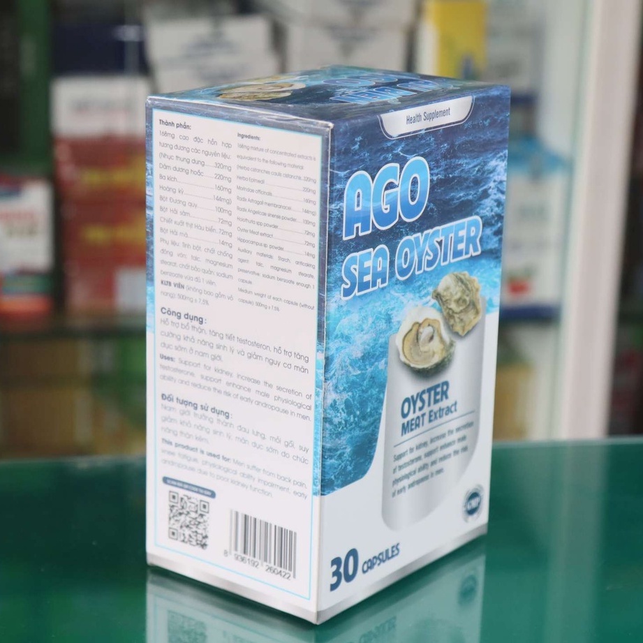 Hàu biển Ago - Hỗ trợ bổ thận, tăng tiết testosteron, tăng cường sinh lý nam (30 viên)