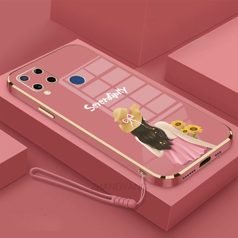 ốp lưng Realme c15 Ốp Điện Thoại TPU Silicon Viền Mạ Màu Hình Cô Gái Xinh Đẹp Cho Realme c15