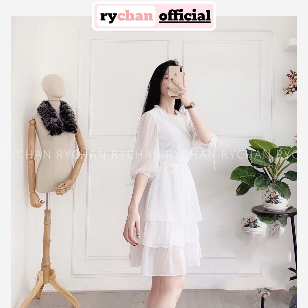 [ẢNH THẬT CUỐI] Đầm Xòe Trắng Tầng Babydoll Tay Phồng Lót Trong Dày Dặn - DX250