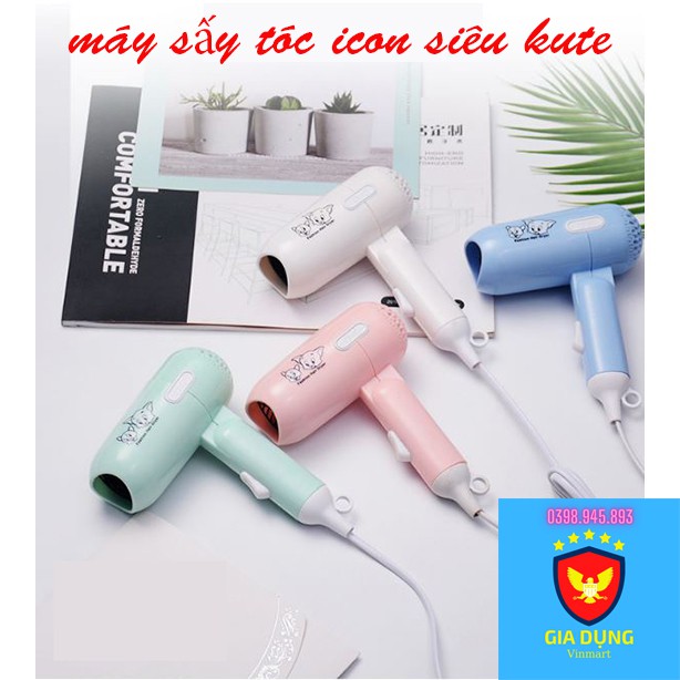 Máy sấy tóc mini - Máy sấy tóc in hình họa tiết kute dễ thương - 2 chế độ sấy có thể gấp gọn