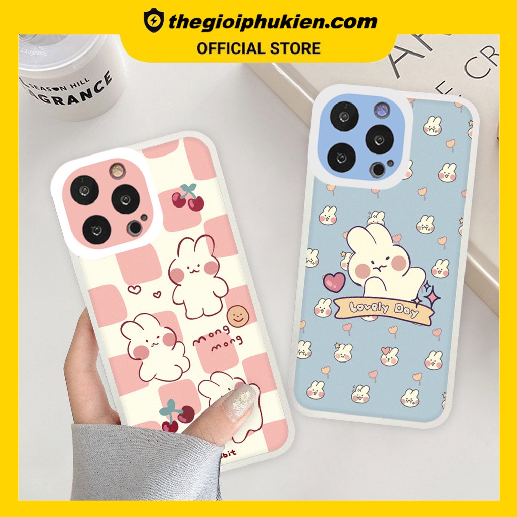 Ốp iphone - Ốp lưng iphone cạnh vuông viền camera thỏ lovely dành cho ip 6 đến 14promax - G59