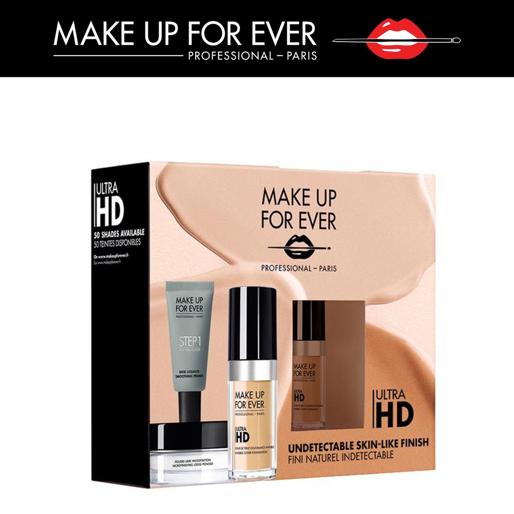 [Mã FMCGM100 - 10% đơn 500K] Make Up For Ever- Bộ Ultra HD Kit gồm Kem nền 30ml + Kem lót 15ml + Phấn phủ 4gr | BigBuy360 - bigbuy360.vn