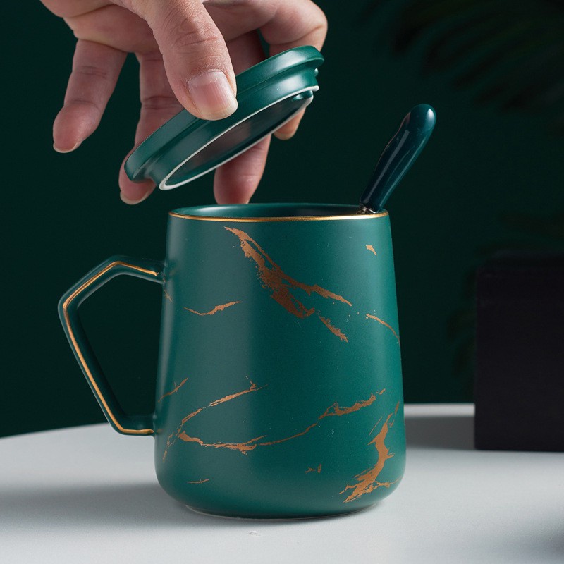 Bộ Cốc Uống Cafe, Ly Sứ Uống Trà Văn Phòng 400ml Vân Đá Cẩm Thạch Sang Trọng