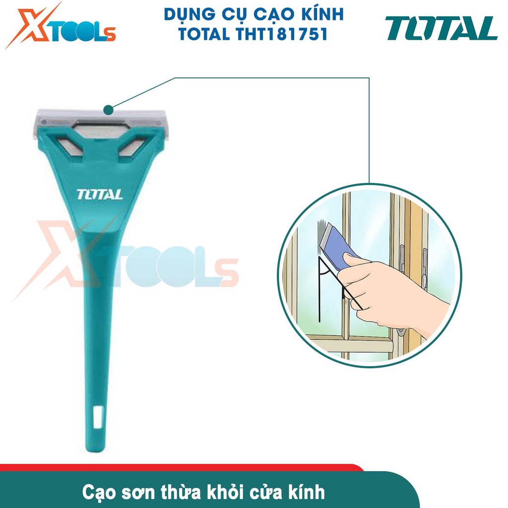 Dụng cụ cạo sơn kính TOTAL THT181751 kích thước 175mm, lưỡi 61*19mm dùng cạo sơn thừa bàn ghế cửa kính-CHÍNH HÃNG-XTOOLS