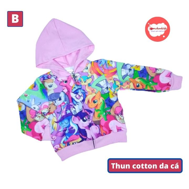 Áo khoác bé gái hình Pony từ 11-43kg - Thun cotton da cá in 3D cực chất- Tomchuakids