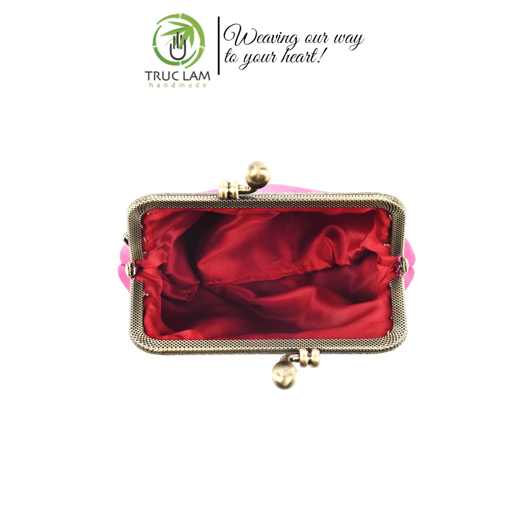 Ví Xu Cầm Tay Mini Khóa Nẹp Đồng Vải Canvas Thêu Tay Họa Tiết Chữ Cái - Trúc Lâm Handmade