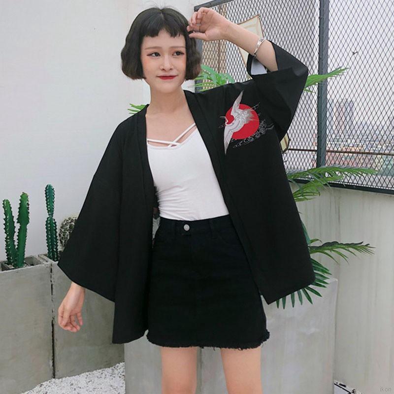 Áo khoác kiểu dáng Kimono hoạ tiết in dáng rộng phong cách Harajuku độc đáo
