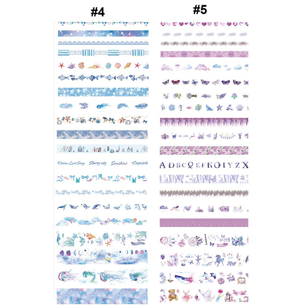 Set 20 Cuộn Băng Dính Washi Tape Trang Trí Scrapbook, Planner