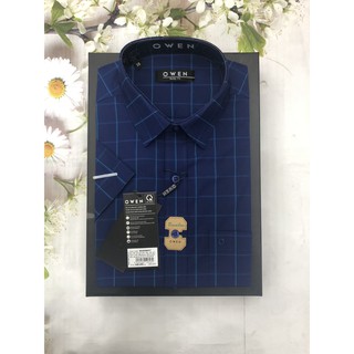(OWEN SALE) ÁO SƠ MI CỘC TAY BA20596NT MẪU MỚI 2020 KẺ CARO XANH ĐẬM NỀN XÁM