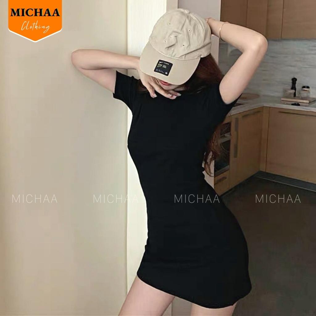 Đầm Váy Body CỔ TRÒN Basic Nữ Thun Gân Kiểu Đẹp Ôm Gợi Cảm - MICHAA