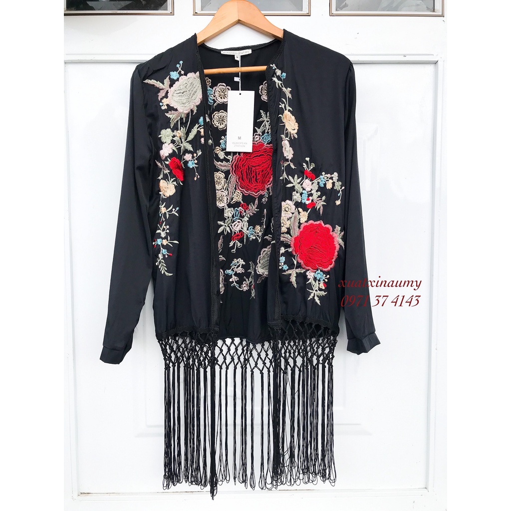 Áo khoác kimono đi biển áo thêu hoa họa tiết boho xuất khẩu dư xịn ( CÓ SẴN - HÌNH THẬT )