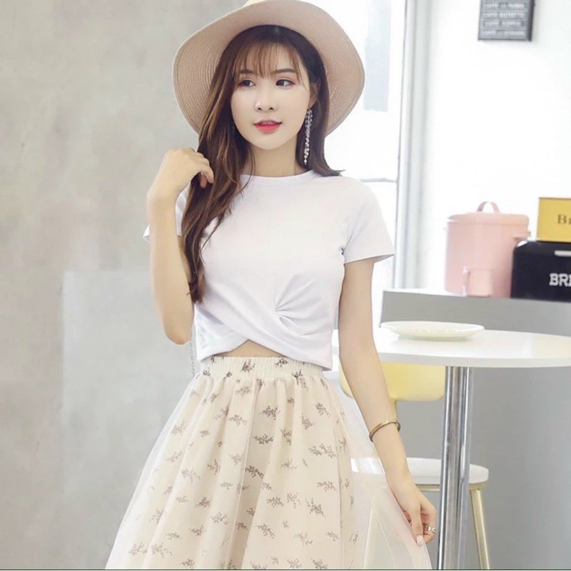 Áo croptop đắp chéo bụng tay ngắnTU S