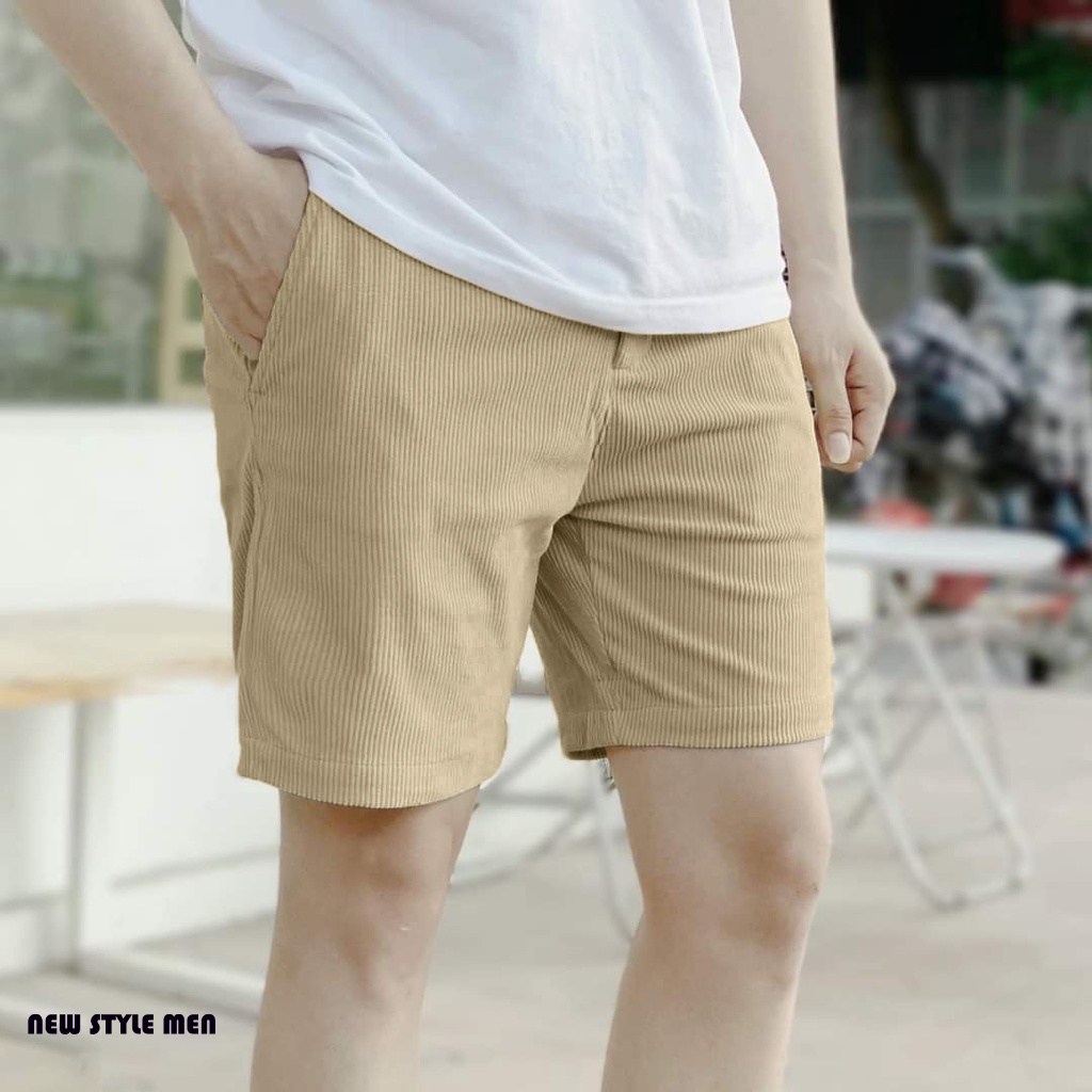 -Quần short nam nhung tăm DENIM màu vàng gừng phong cách