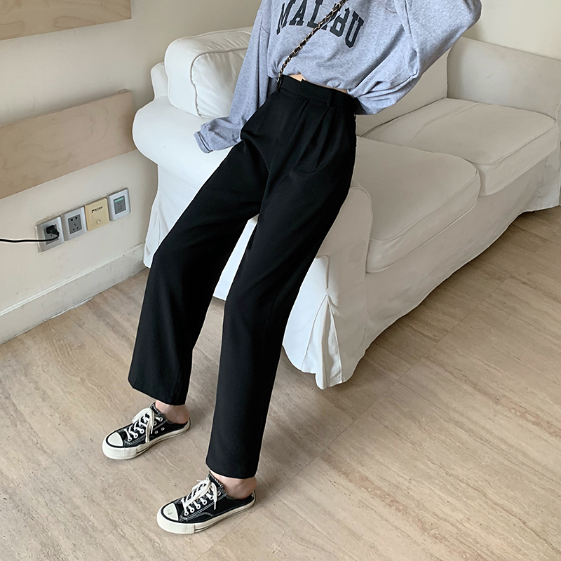 Quần dài lưng cao màu trơn kiểu dáng đơn giản 37735