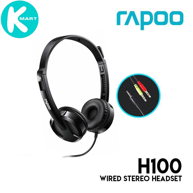 Tai nghe chụp tai có dây Onear Rapoo H100 Wired Stereo | Kết nối jack 3.5mm - Hàng Chính Hãng