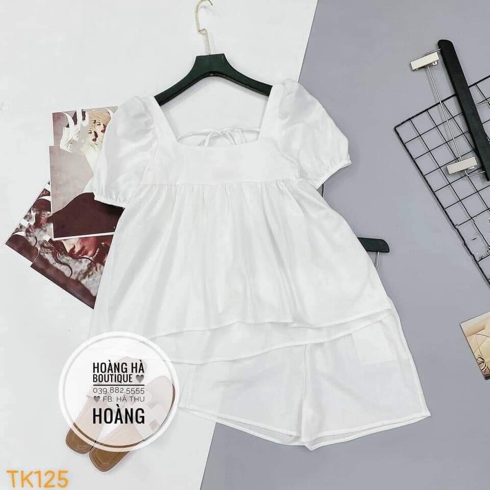 Set bộ babydoll trắng quần phối voan dễ thương đi chơi, dạo phố