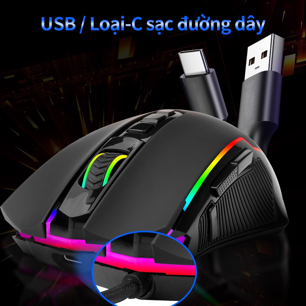 Chuột không dây chơi game Redragon RANGER LITE M910-KS RGB 8000DPI 10 nút có dây
