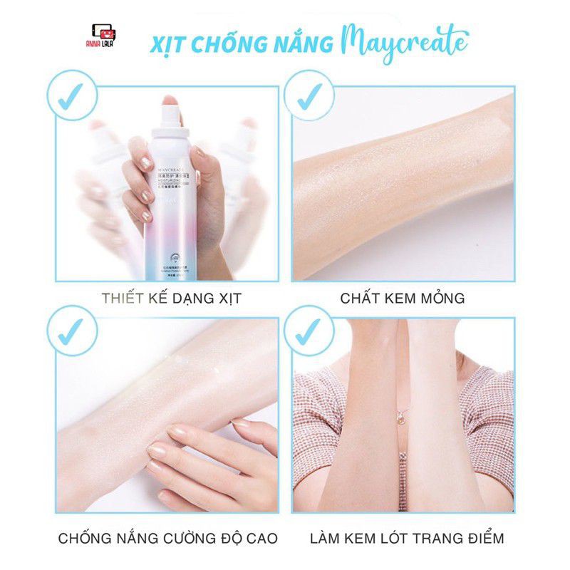 [RẺ VÔ ĐỊCH]Hàng Chuẩn Xịt Chống Nắng Trắng Da Maycreate 150ml Spf35