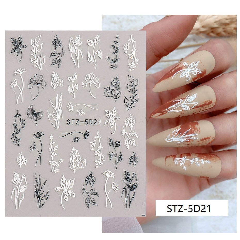Đề Can Acrylic 5D Chạm Nổi Hình Hoa Lá Màu Trắng Xanh Dương Trang Trí Móng Tay Đám Cưới Tốt Nhấtz-5D29