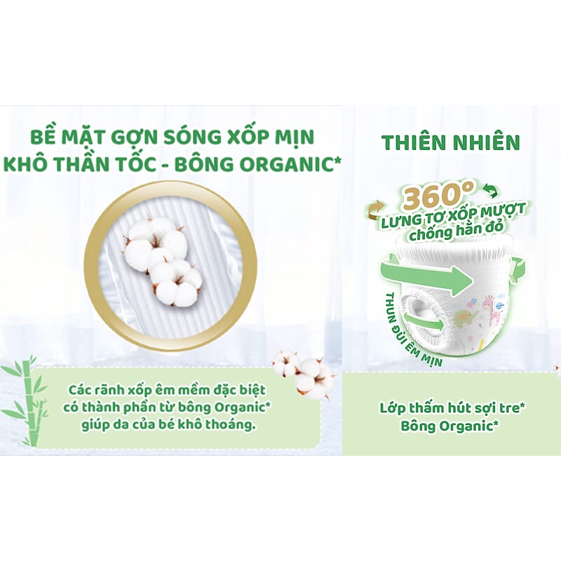 Tã/bỉm Quần/Dán Molfix thiên nhiên bông Organic tự nhiên size XL48 tặng 8 (12-17kg)