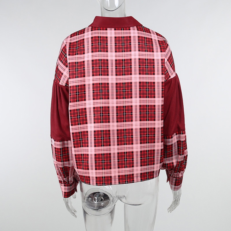 Áo Sơ Mi Tay Dài Họa Tiết Sọc Caro Màu Tương Phản Thời Trang Cho Nữ