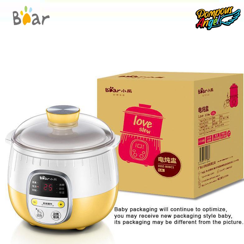 Nồi nấu chậm BEAR DDZ-B08C1 0.8L cho bé, hầm chậm nấu cháo cách thủy, ninh hấp đa năng, chưng yến, kho cá