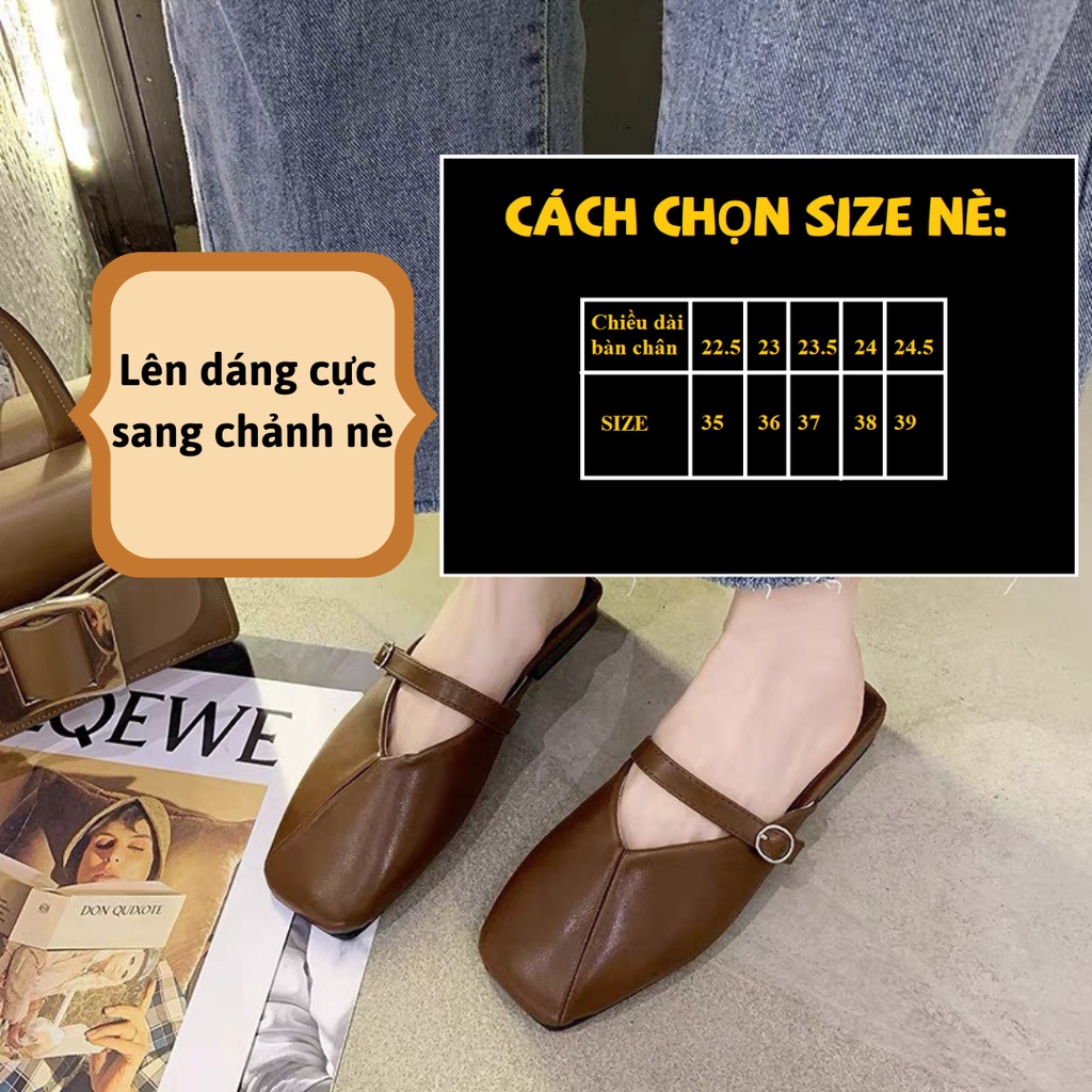 Sục nữ đế thấp mũi vuông chất da đen be nâu