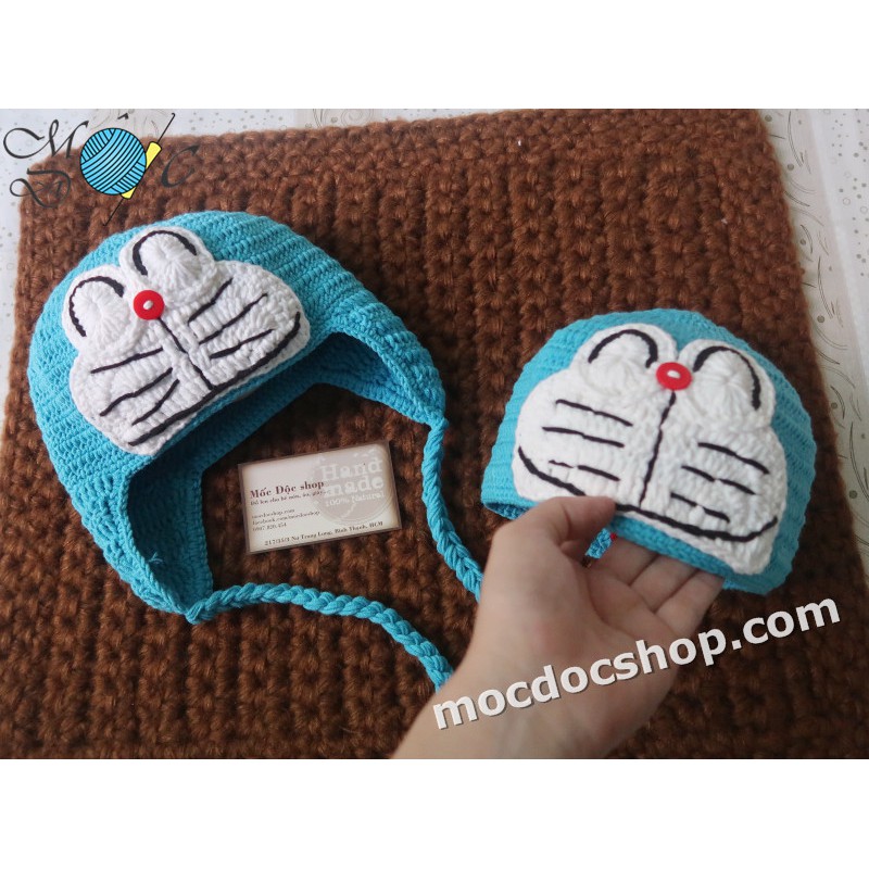 Nón len handmade cho bé - Đô rê mon - Doraemon - 0-12 tháng