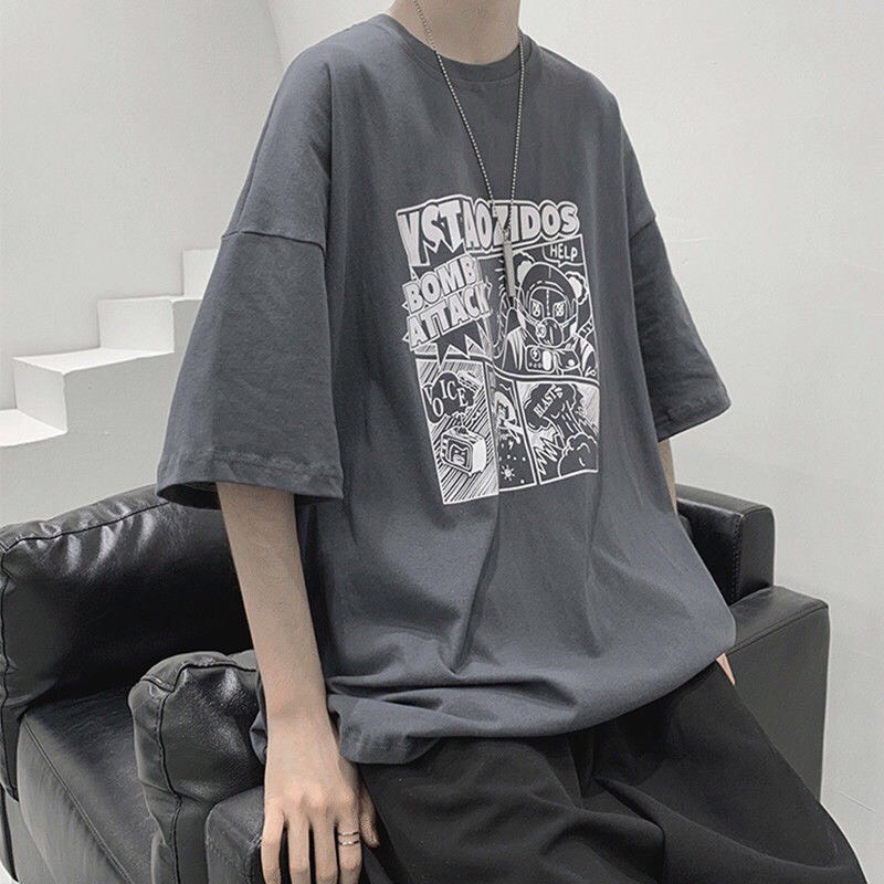 Áo thun tay lỡ nam nữ, áo phông unisex form rộng chất cotton mát mịn thấm hút mồ hôi in hình Hoạt Hình ZADOLA