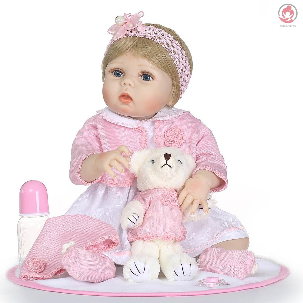BAG Reborn Baby Girl Doll 22 inch Soft Full Silicone Vinyl Body Lifelike Toddler Doll Play House Bath Toy Gift for ages 3+ With Pink  Sweater Plush Toys