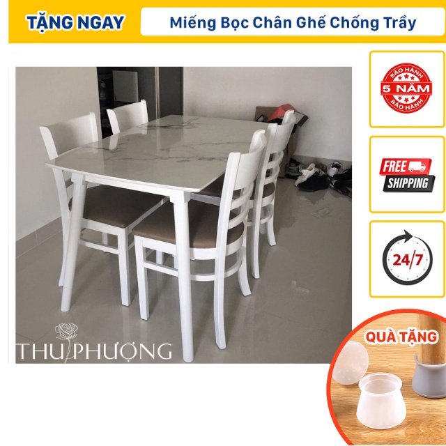 Bộ bàn ăn Cabin cao cấp 1m2+4 ghế, bộ bàn giả đá, ghế gỗ,có lót simili - Thu Phượng House