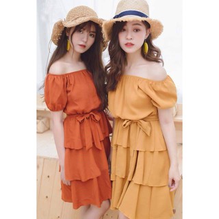 Đầm trễ vai đầm xòe nhiều tầng nữ tính