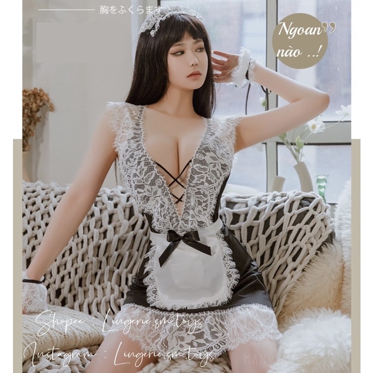 Cosplay Nàng Hầu Gái Xinh Đẹp Quyến Rũ - Maid Set MY9981 - Dáng Váy Xoè Viền Ren