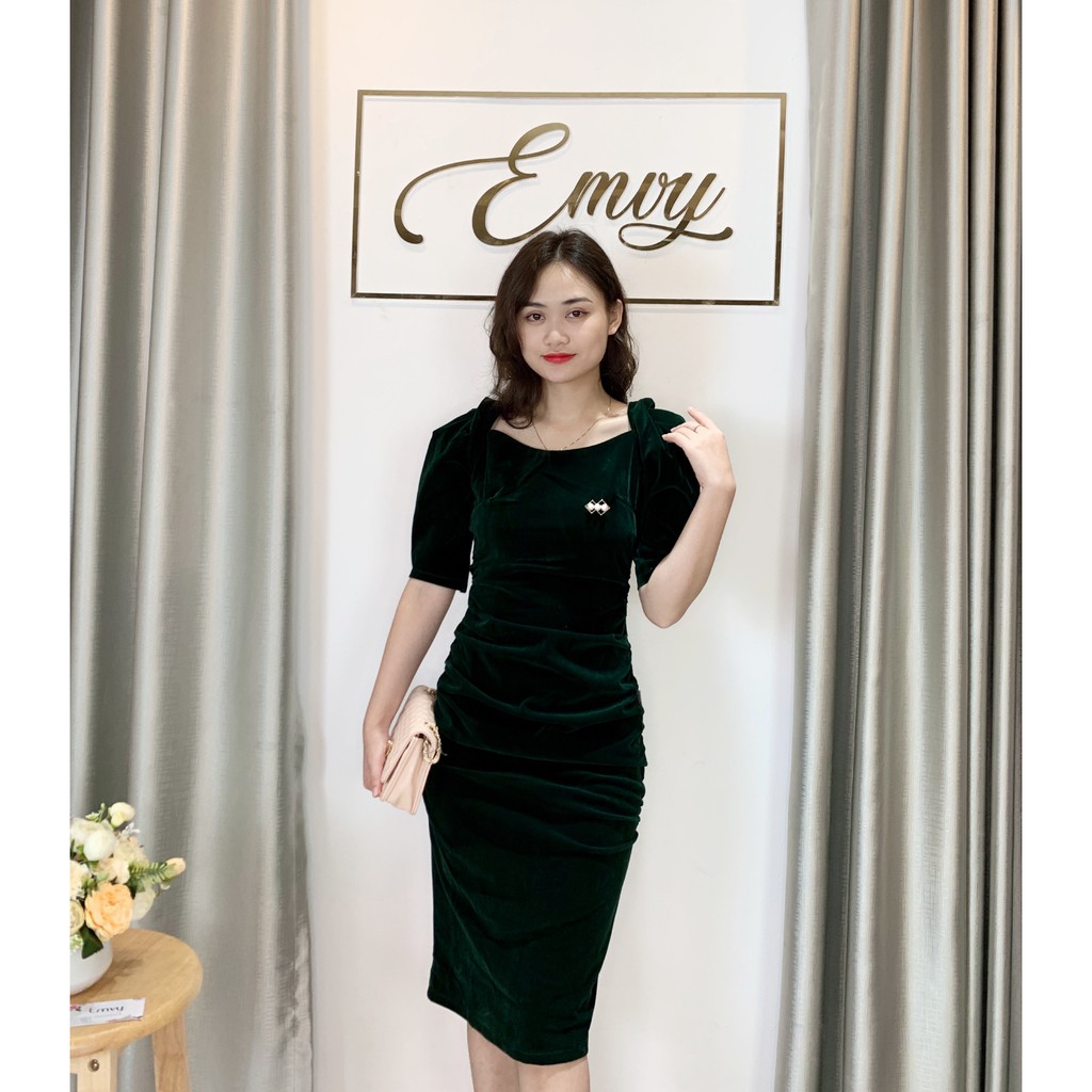 Đầm Thiết kế Body Nhung ép tay bồng Emvy - V81 | BigBuy360 - bigbuy360.vn