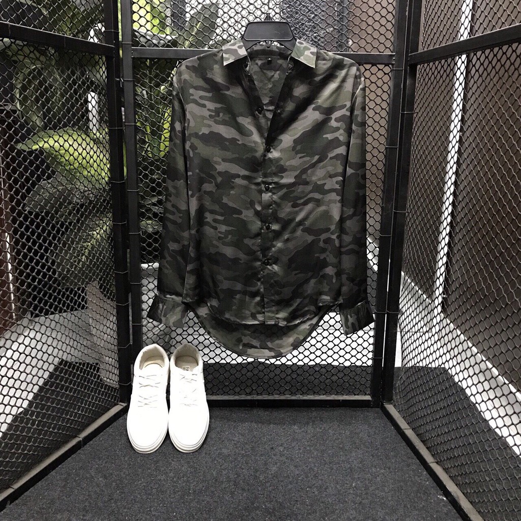 SƠ MI phi lụa thiết kế họa tiết camo