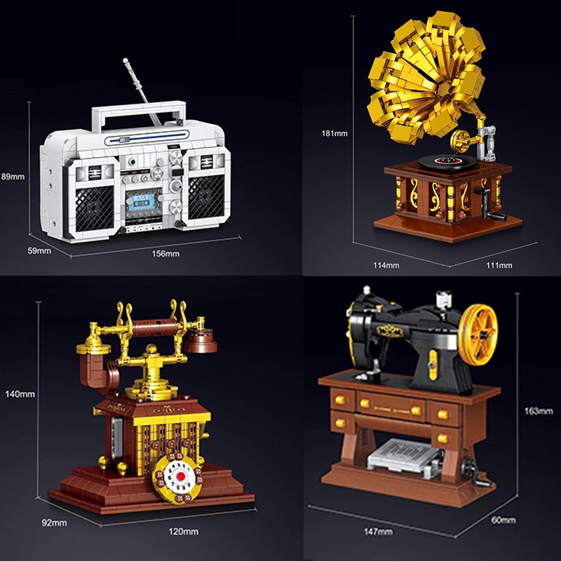 Đồ Chơi Lắp Ráp Mô Hình Máy May Mô Phỏng Máy May Radio Phong Cách Cổ Điển DIY