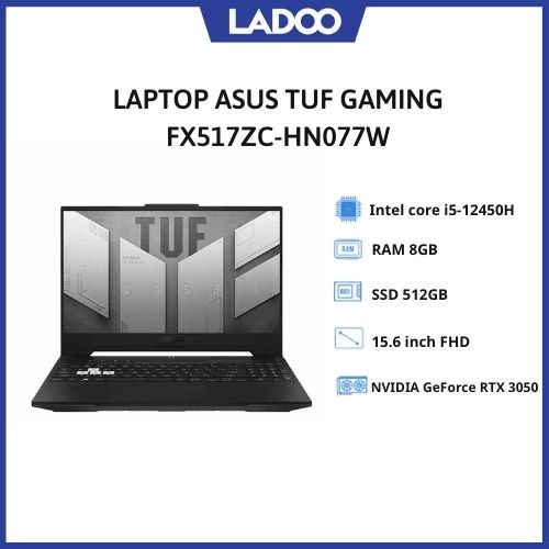 Laptop Asus TUF Gaming FX517ZC-HN077W|Đen|Core i5-12450H|8GB|512GB SSD|GeForce RTX 3050|15.6inch FHD